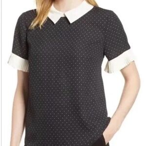CeCe Black Blouse with White Polka Dots
